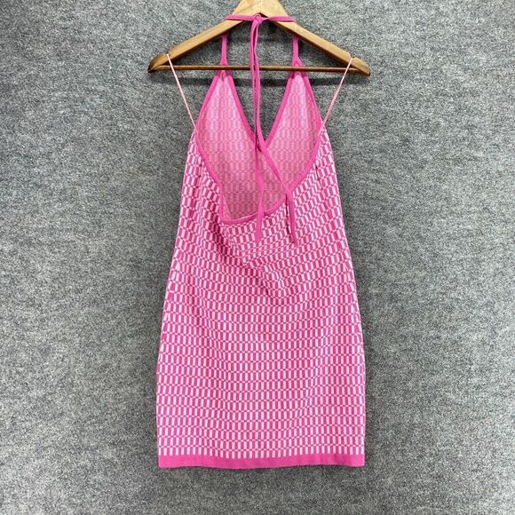 ModOnTrend Dress Women L Large Pink Geometric Shift Midi Sleeveless Halter Neck - Picture 2 of 9